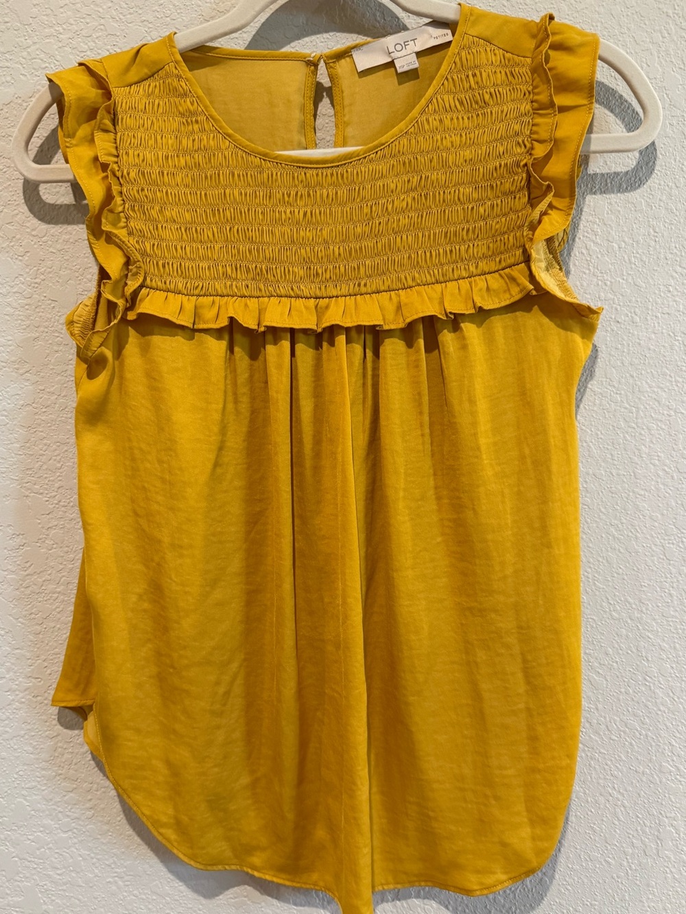 LOFT Mustard Yellow Smocked Ruffle Tank Top Blouse Size XSP